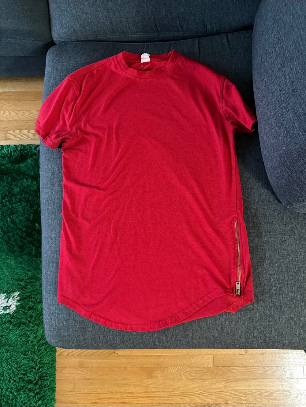 Men's Red Short-Sleeve Crewneck Shirt with Side Zip